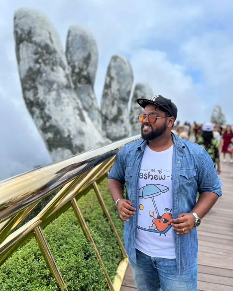 Oipatrao customer wearing the tee outside India